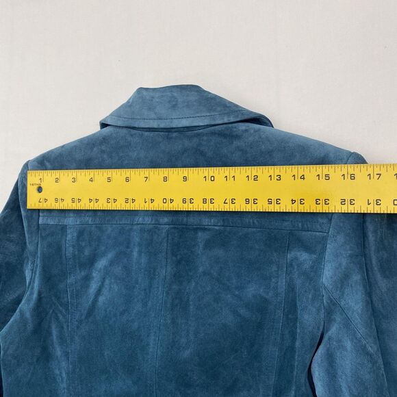 Alfani Leather Jacket Womens Large Blue Suede Lined Buttons Blazer - Picture 9 of 12